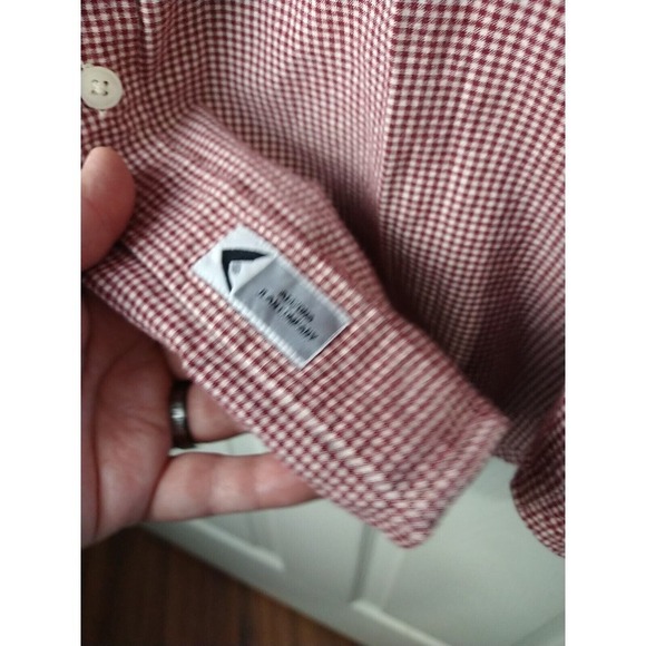 $ Arizona Jean Collared Long Sleeve Red White Gingham Shirt. Size L - Picture 9 of 10